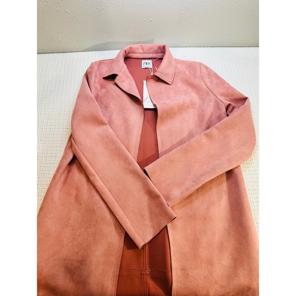 ZARA Pink Suede Open Front Long Sleeve Jacket Size XS - New with Tags, Chic - Picture 8 of 14
